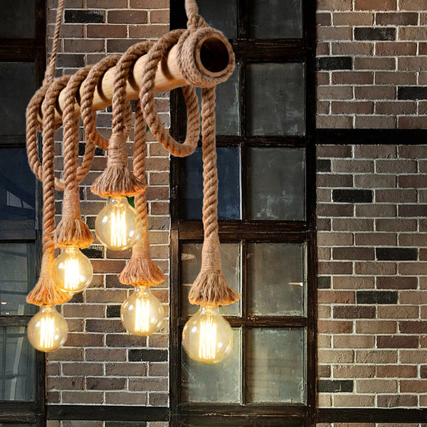 TiedBamboo - Verstelbare Plafondlamp met Bamboe en Verstelbaar Touw
